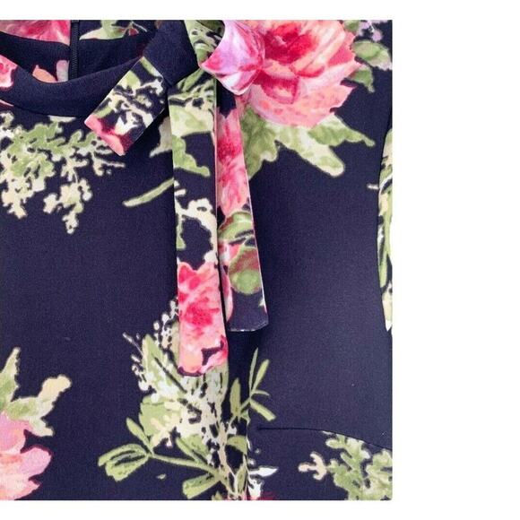 Shelby & Palmer Dress Womens Sz 12 Multicolor Floral Neck Bow Back Zipper Sheath - Picture 7 of 10